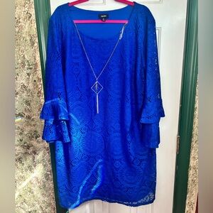 Tacera Women's Royal Blue Lace Dress with Necklace